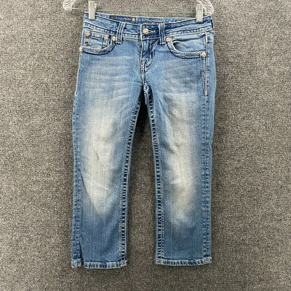 Miss Me Jeans Womens 26 Blue Capri Mid Rise Embroidered Flap Pockets Ladies - Picture 1 of 12